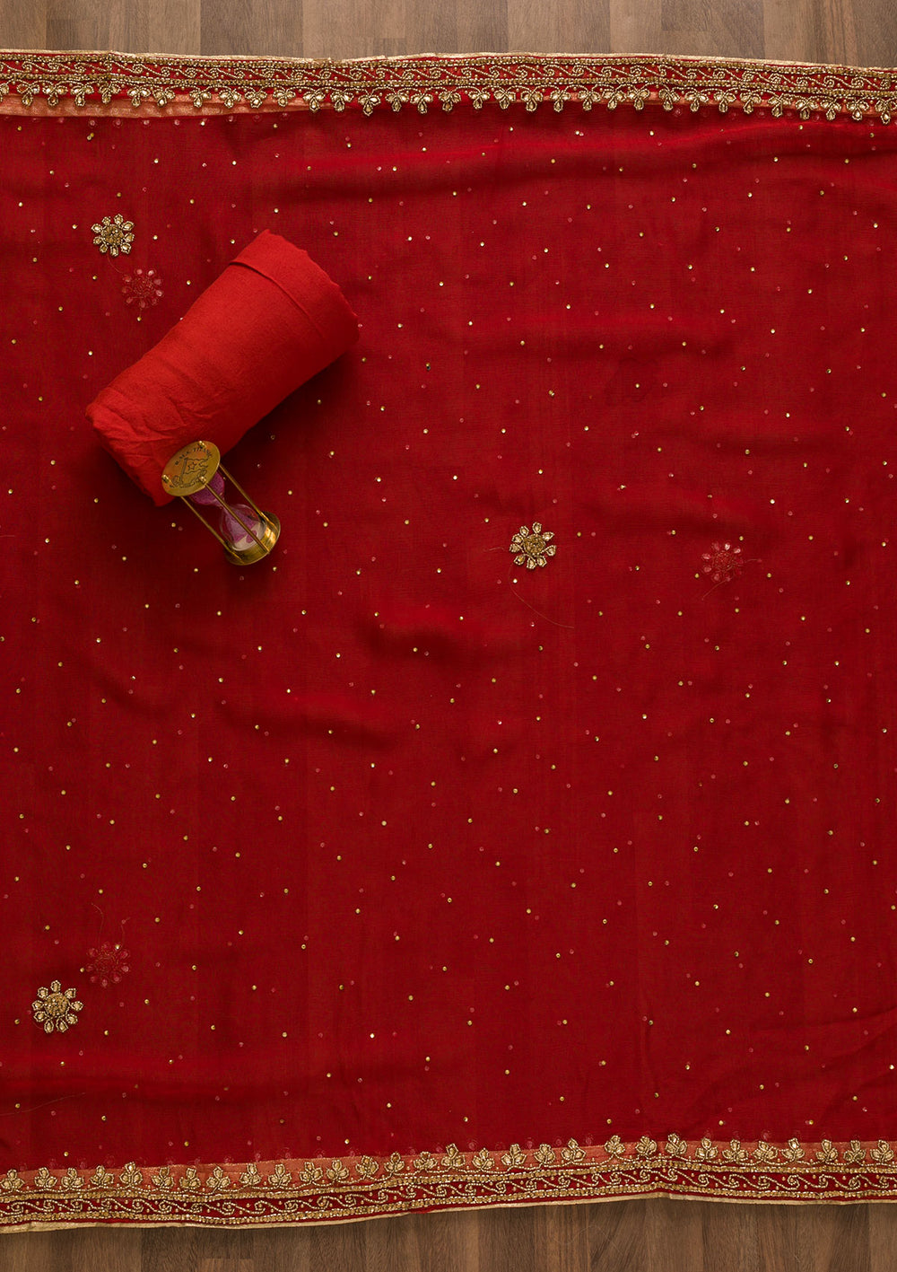 Rust Sequins Georgette Unstitched Salwar Suit-Koskii