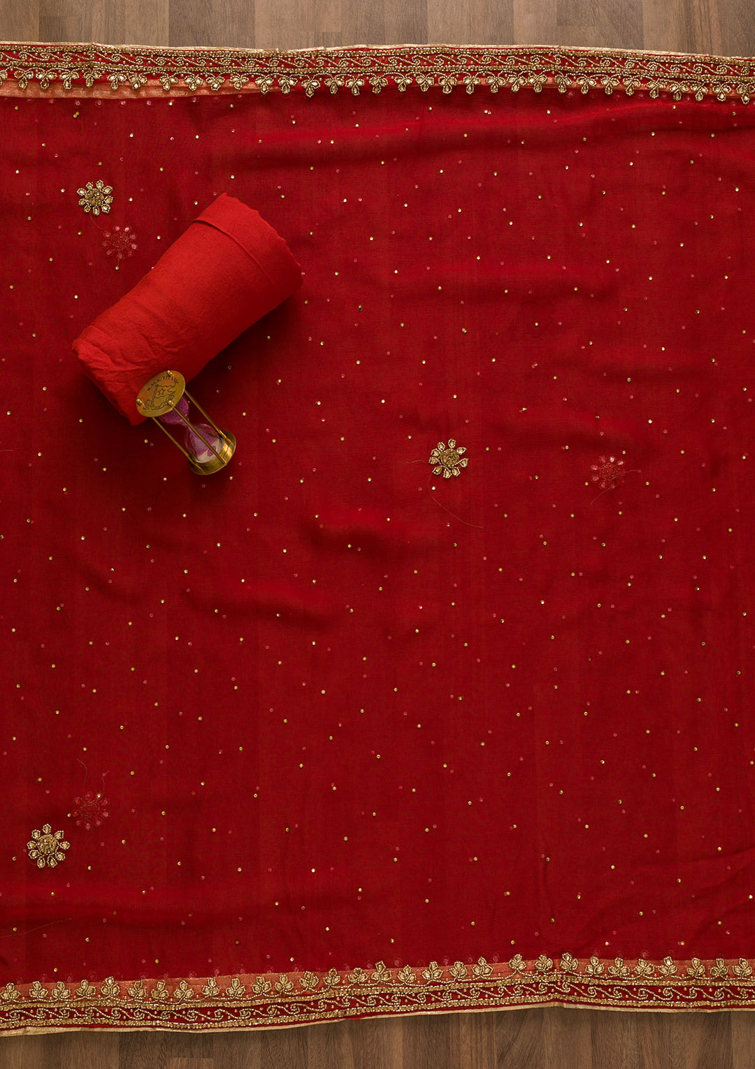 Rust Sequins Georgette Unstitched Salwar Suit-Koskii