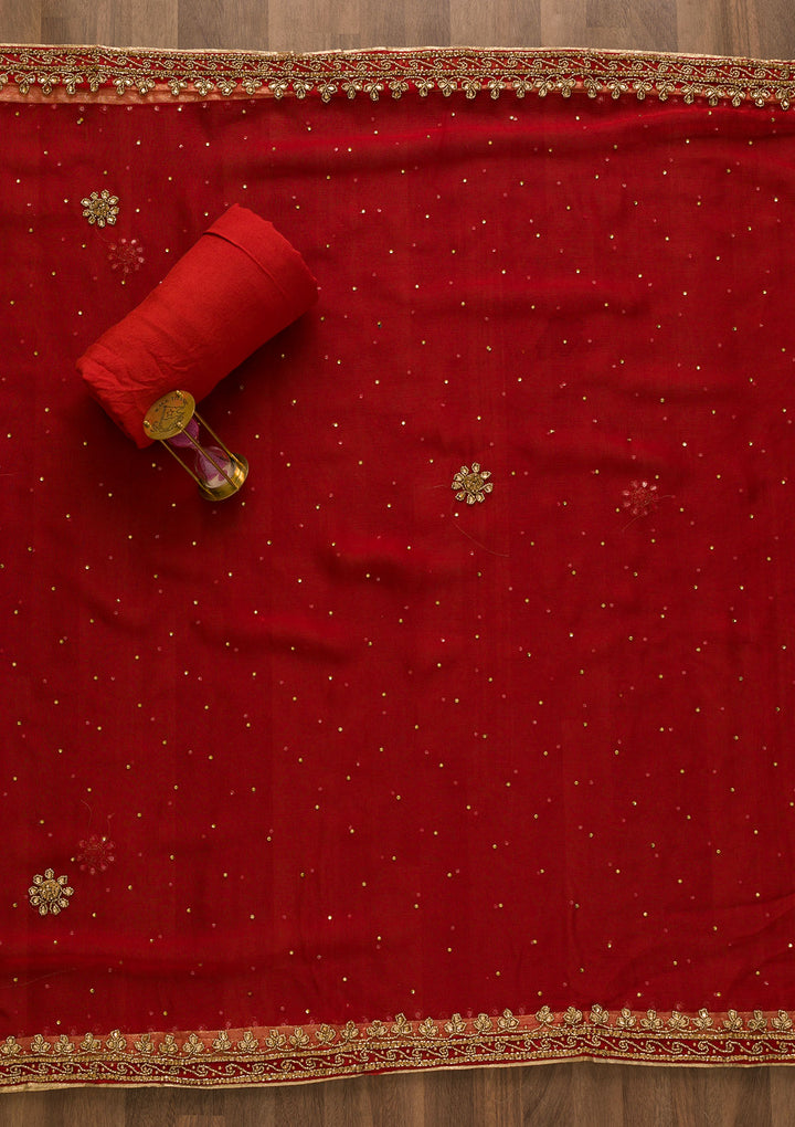 Rust Sequins Georgette Unstitched Salwar Suit-Koskii