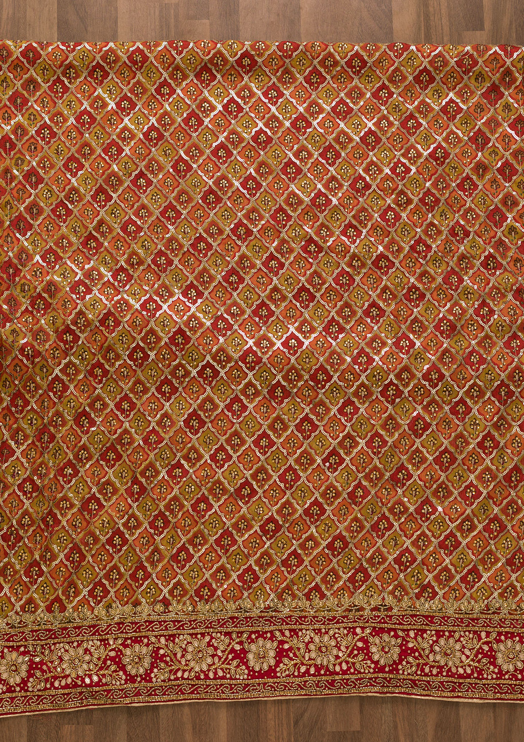 Rust Sequins Georgette Unstitched Salwar Suit-Koskii