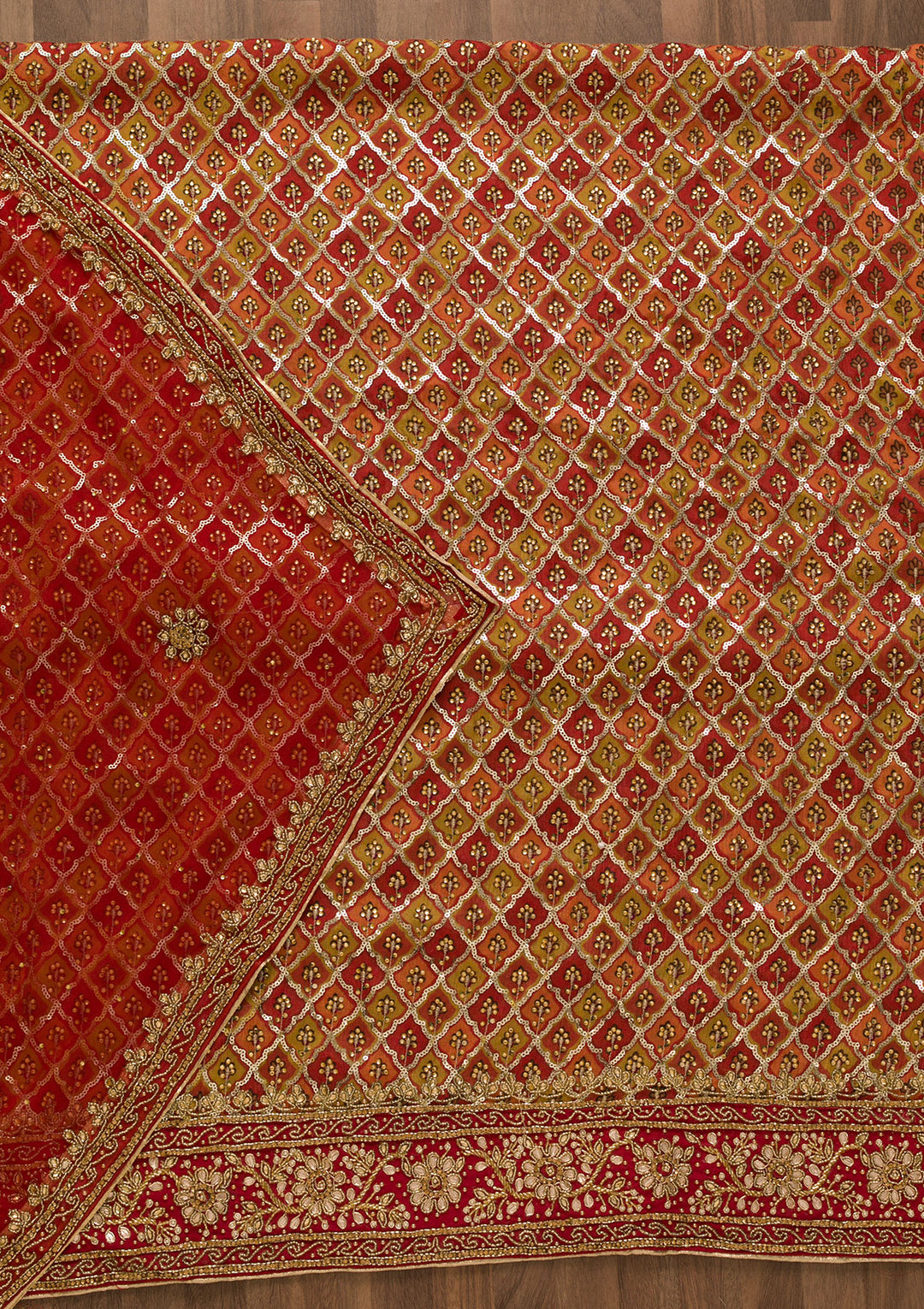 Rust Sequins Georgette Unstitched Salwar Suit-Koskii