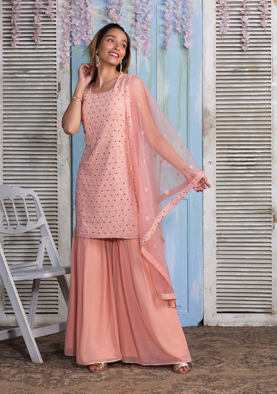 Rust Mirrorwork Georgette Salwar Suit-Koskii