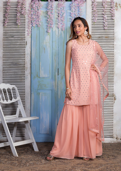 Rust Mirrorwork Georgette Salwar Suit-Koskii