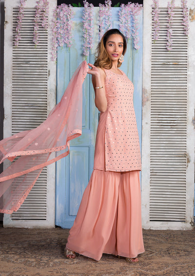 Rust Mirrorwork Georgette Salwar Suit-Koskii
