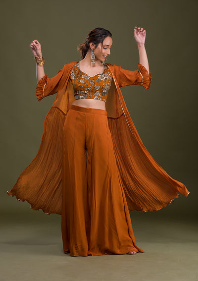 Rust Printed Georgette Readymade Salwar Suit-Koskii