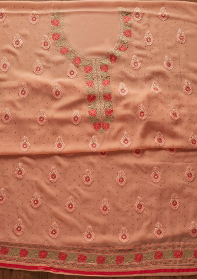 Rust Threadwork Chanderi Designer Unstitched Salwar Suit - koskii