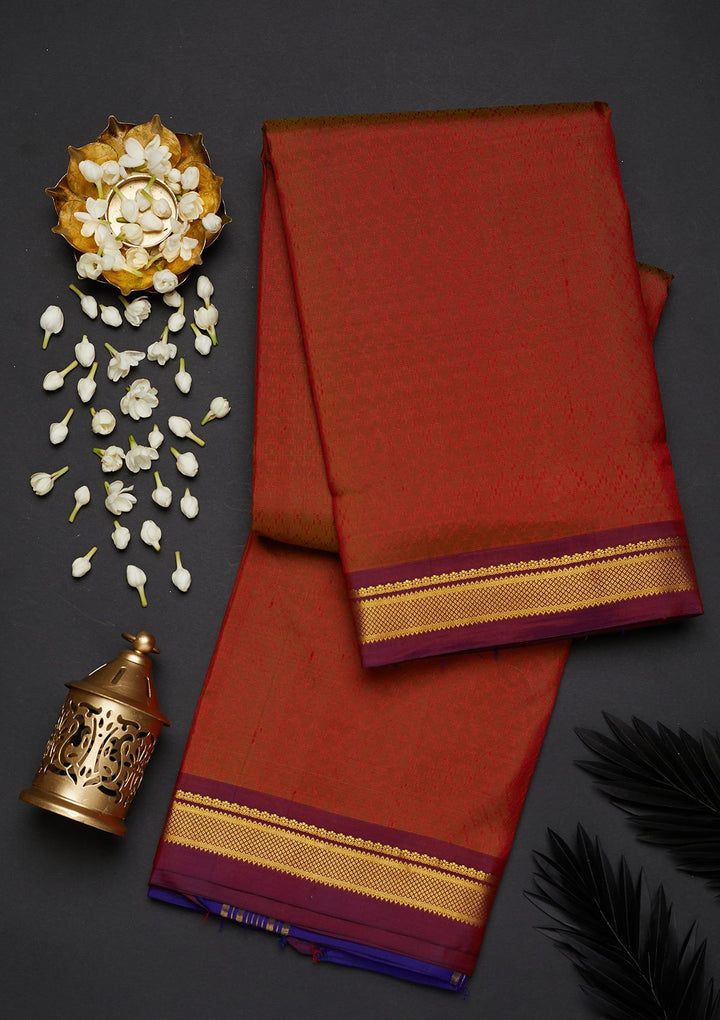 Rust Zariwork Pure Silk Designer Saree - Koskii