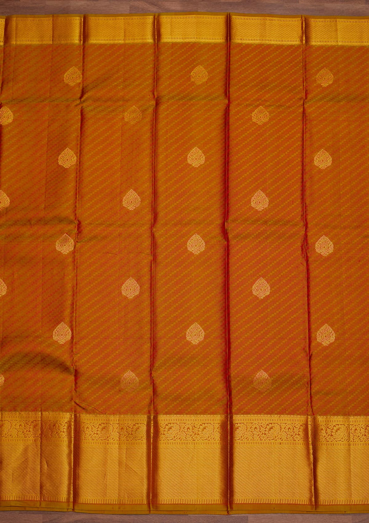 Rust Zariwork Pure Silk Designer Saree - Koskii