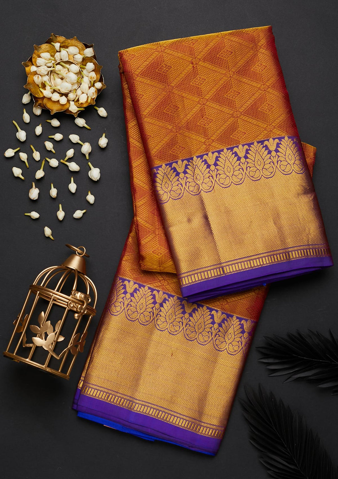 Rust Zariwork Pure Silk Designer Saree - Koskii