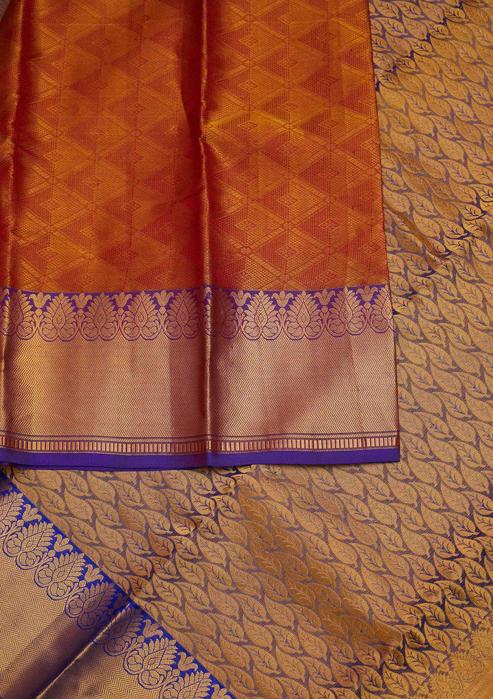 Rust Zariwork Pure Silk Designer Saree - Koskii