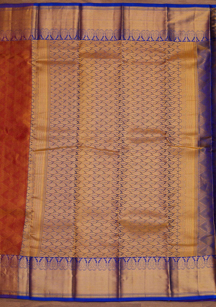 Rust Zariwork Pure Silk Designer Saree - Koskii