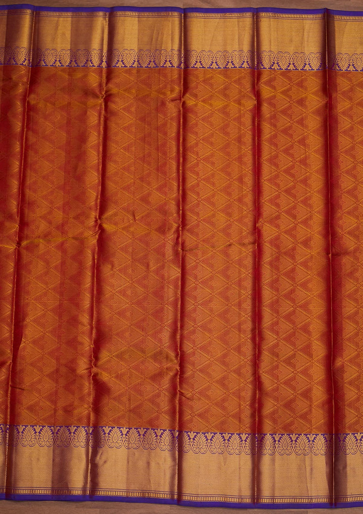 Rust Zariwork Pure Silk Designer Saree - Koskii