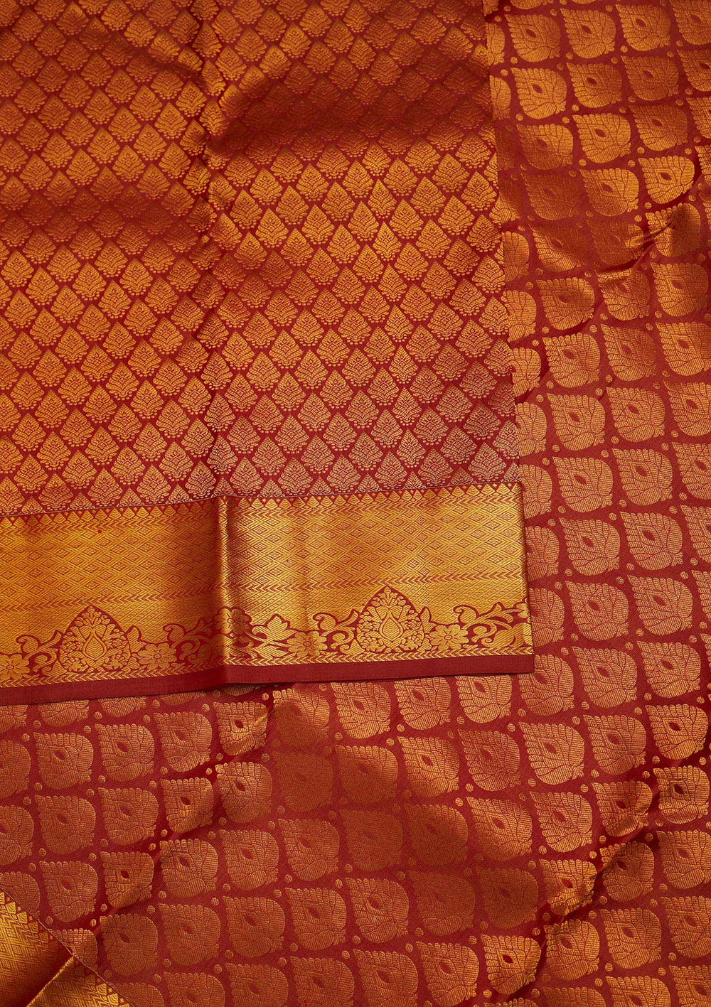 Rust Zariwork Pure Silk Designer Saree - Koskii