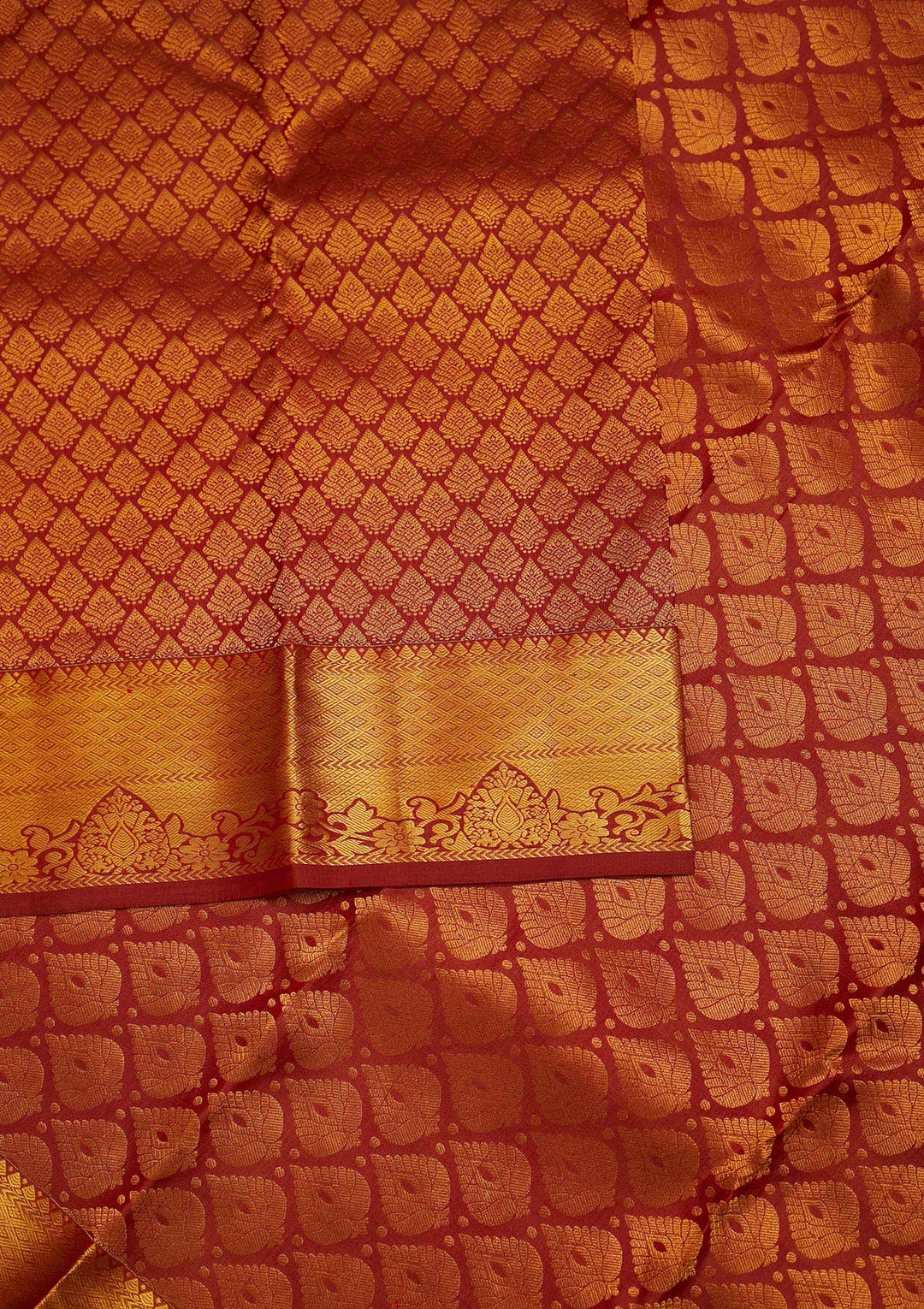 Rust Zariwork Pure Silk Designer Saree - Koskii