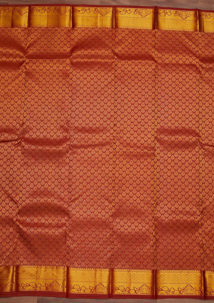 Rust Zariwork Pure Silk Designer Saree - Koskii