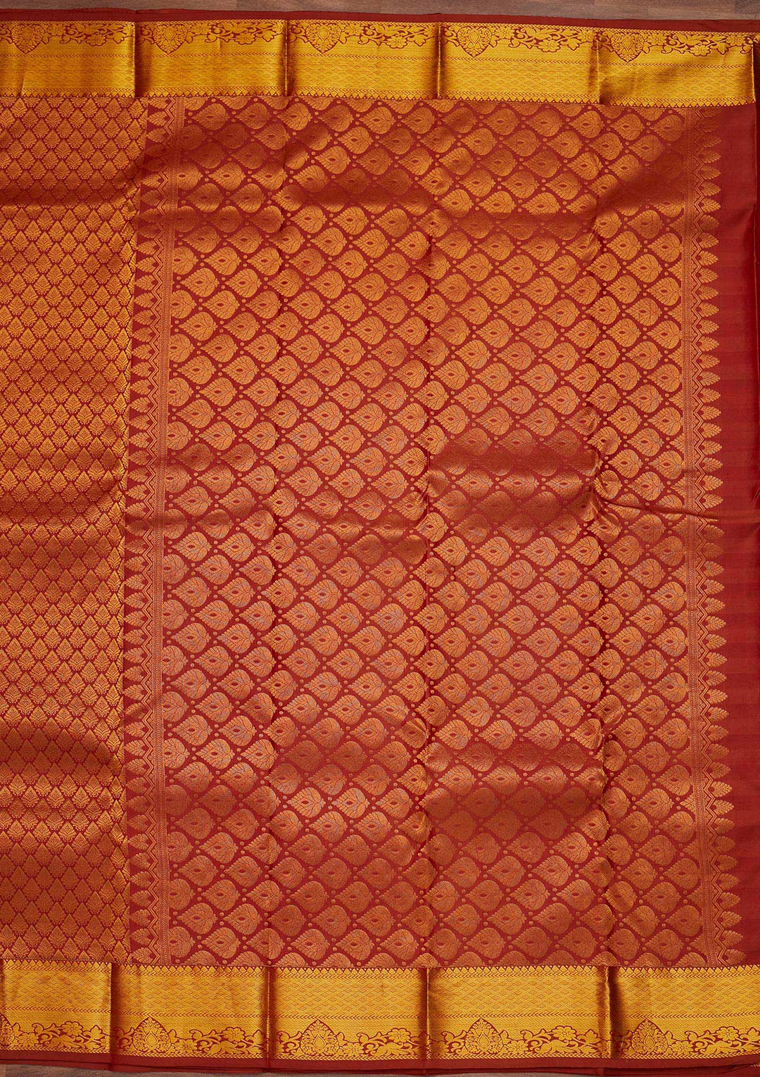 Rust Zariwork Pure Silk Designer Saree - Koskii