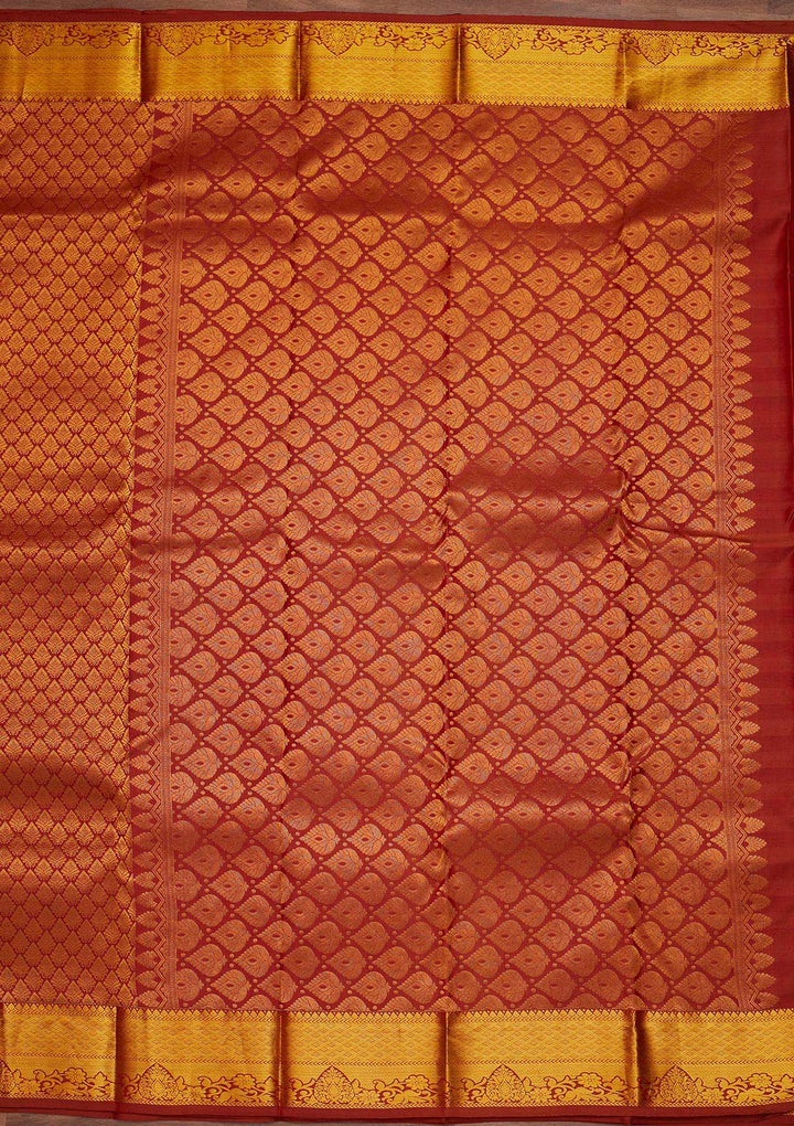 Rust Zariwork Pure Silk Designer Saree - Koskii