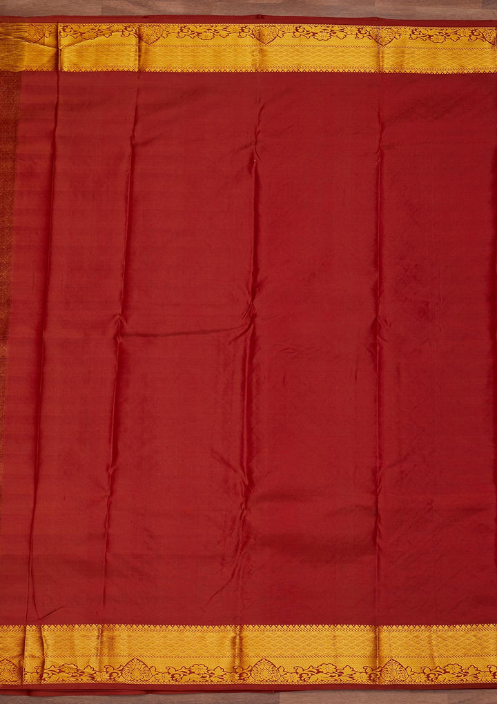Rust Zariwork Pure Silk Designer Saree - Koskii
