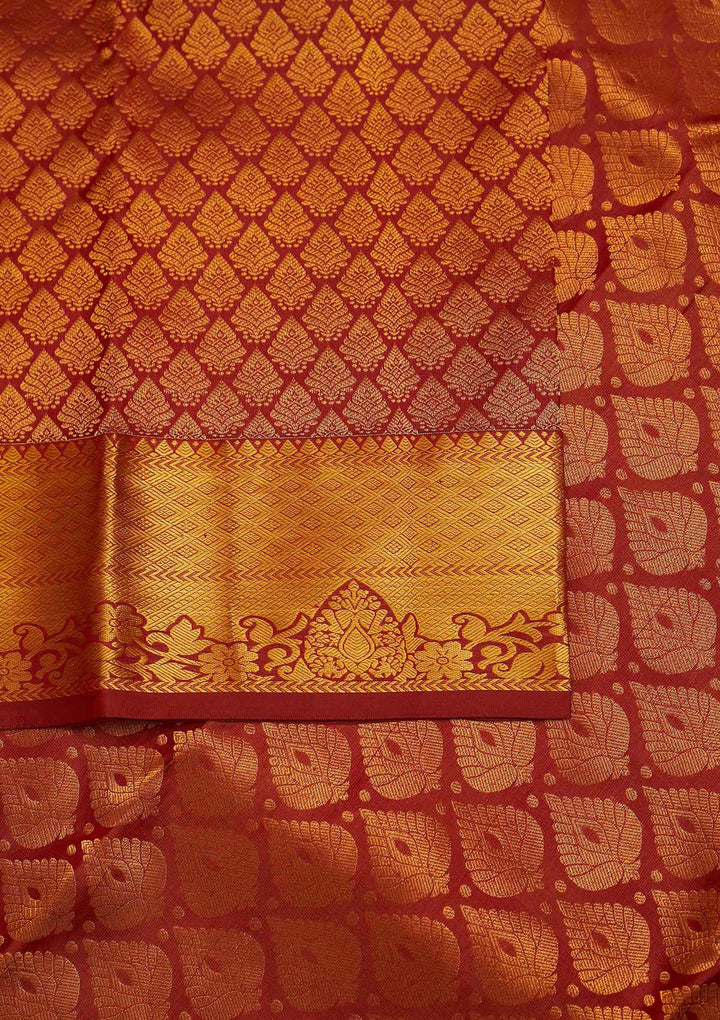 Rust Zariwork Pure Silk Designer Saree - Koskii