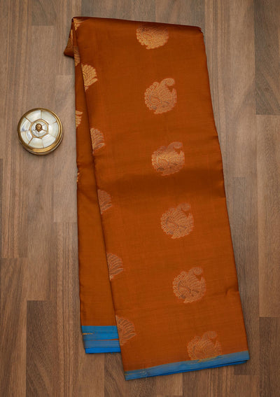 Rust Zariwork Pure Silk Saree-Koskii