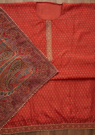 Rust Sequins Semi Crepe Unstitched Salwar Suit-Koskii