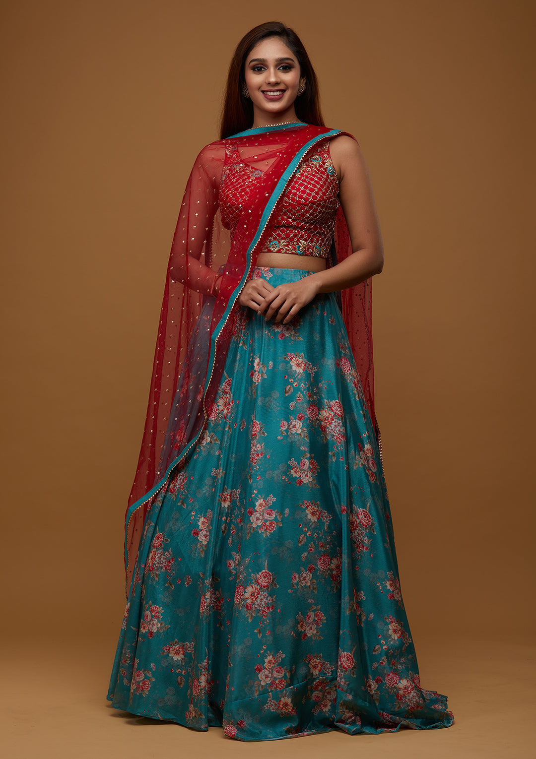 Sea Green Cutdana Chiffon Designer Lehenga - Koskii
