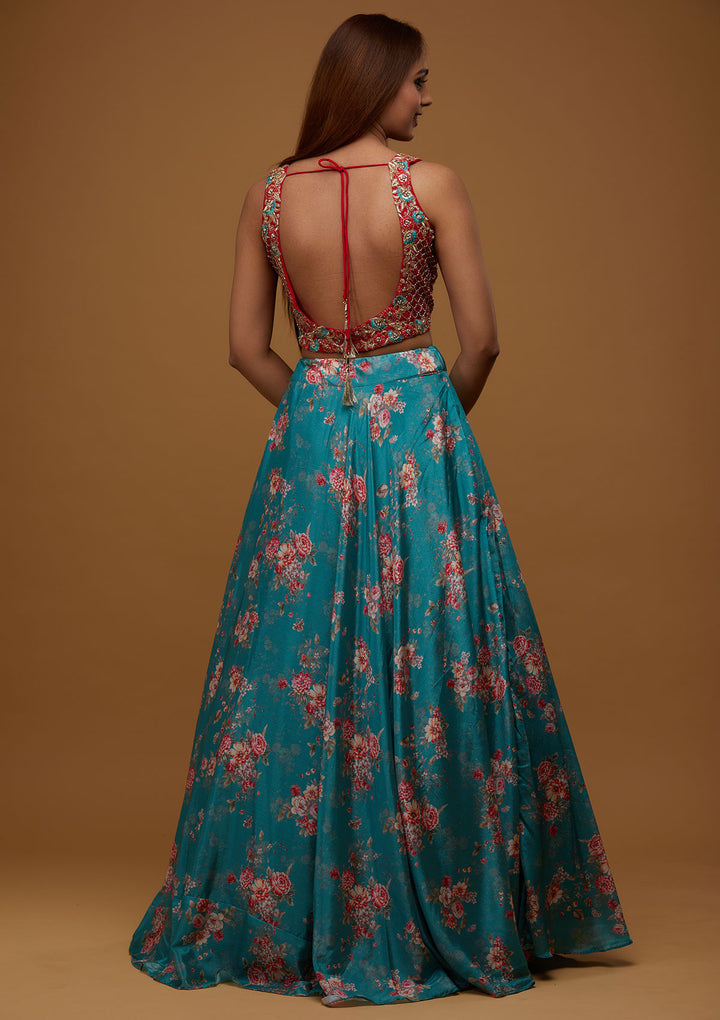 Sea Green Cutdana Chiffon Designer Lehenga - Koskii