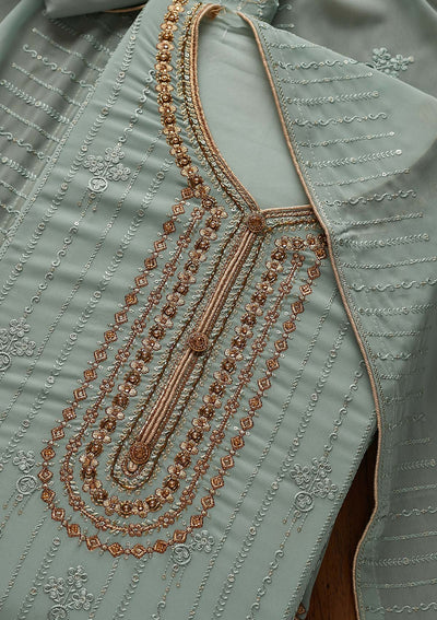 Sea Green Cutdana Georgette Designer Semi-Stitched Salwar Suit - Koskii