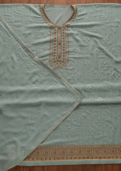 Sea Green Cutdana Georgette Designer Semi-Stitched Salwar Suit - Koskii