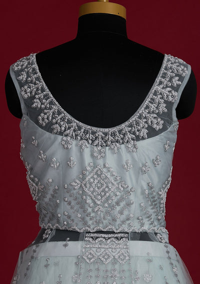 Sea Green Glitter Net Designer Lehenga - Koskii