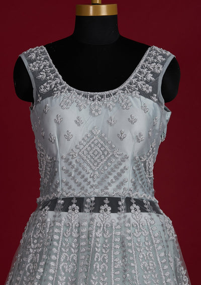 Sea Green Glitter Net Designer Lehenga - Koskii