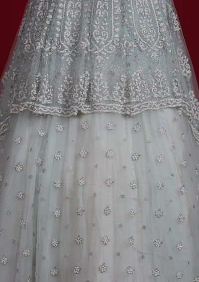 Sea Green Glitter Net Designer Lehenga - Koskii