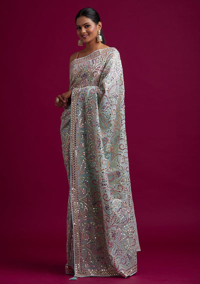 Sea Green Gotapatti Georgette Designer Saree - koskii