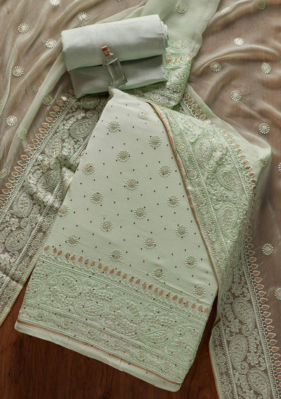 Sea Green Gotapatti Semi Crepe Designer Unstitched Salwar Suit - koskii