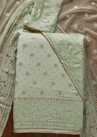 Sea Green Gotapatti Semi Crepe Designer Unstitched Salwar Suit - koskii