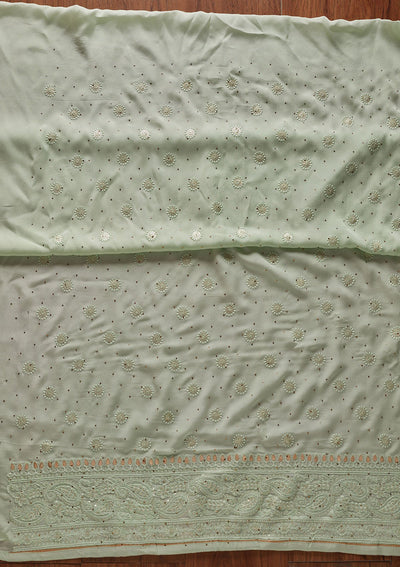 Sea Green Gotapatti Semi Crepe Designer Unstitched Salwar Suit - koskii