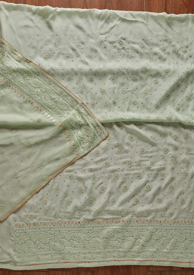 Sea Green Gotapatti Semi Crepe Designer Unstitched Salwar Suit - koskii