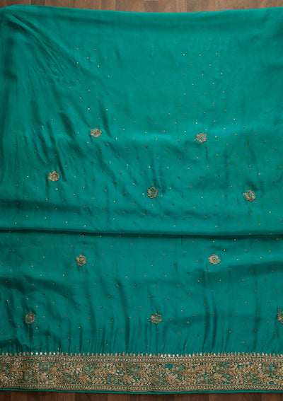 Sea Green Gotapatti Semi Crepe Unstitched Salwar Suit-Koskii