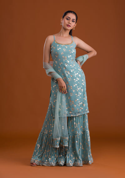 Sea Green Print Georgette Designer Salwar Suit-Koskii