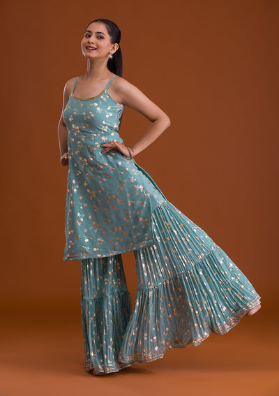 Sea Green Print Georgette Designer Salwar Suit-Koskii