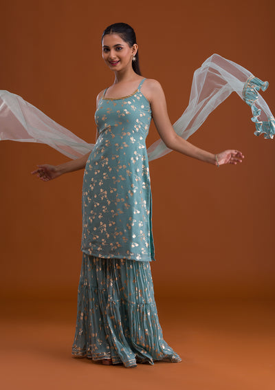 Sea Green Print Georgette Designer Salwar Suit-Koskii