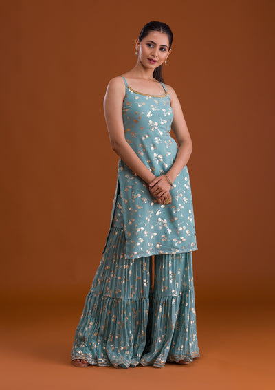 Sea Green Print Georgette Designer Salwar Suit-Koskii