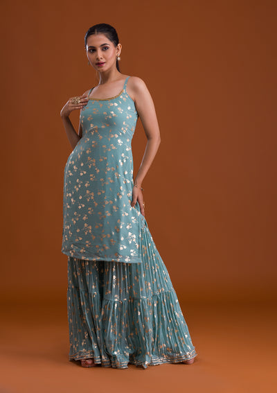 Sea Green Print Georgette Designer Salwar Suit-Koskii