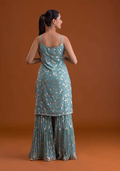 Sea Green Print Georgette Designer Salwar Suit-Koskii