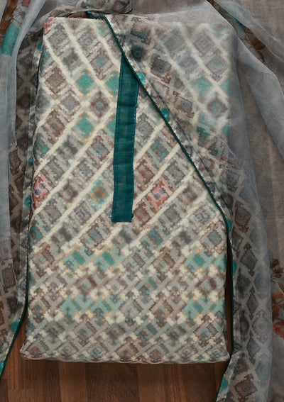 Sea Green Print Tissue Unstitched Salwar Suit-Koskii