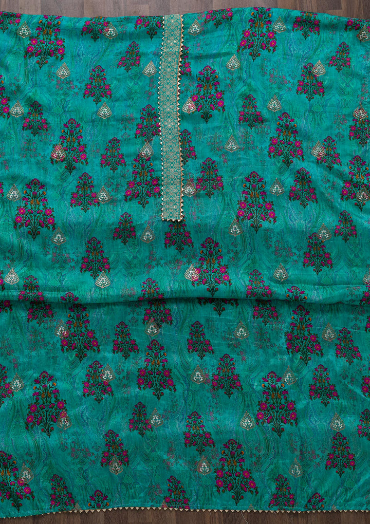 Sea Green Printed Semi Crepe Unstitched Salwar Suit-Koskii