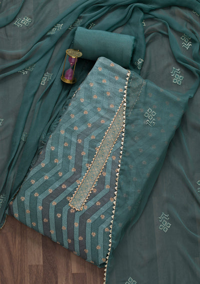 Sea Green Printed Semi Crepe Unstitched Salwar Suit-Koskii