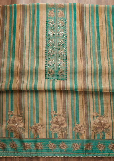 Sea Green Sequins Chanderi Unstitched Salwar Suit - Koskii