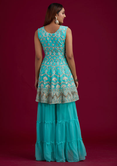 Sea Green Sequins Georgette Designer Salwar-Suit - koskii