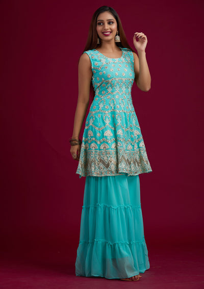 Sea Green Sequins Georgette Designer Salwar-Suit - koskii